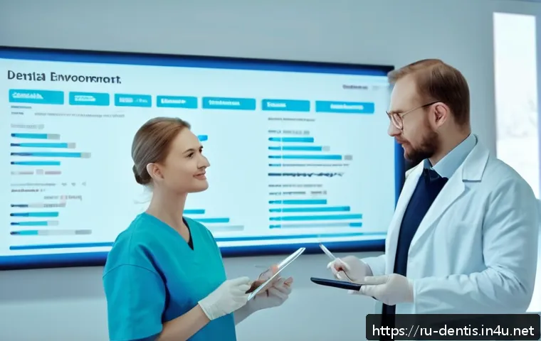 치과 약물치료와 상호작용 - A modern dental clinic scene showing a middle-aged Russian patient consulting with a dentist about t...
