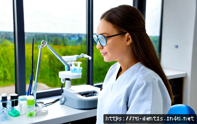 Home 17 치과의사 자격 취득 과정 - Photorealistic Russian dental student in a clean modern university simulation clinic, wearing white ...